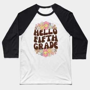 Groovy Hello Fifth Grade Vibes Retro Teacher Back To School Baseball T-Shirt